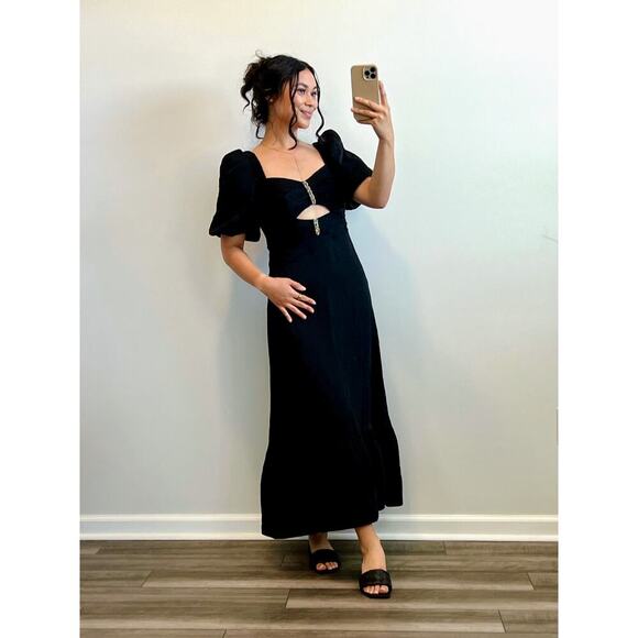 Sandro Paris Falbala Rhinestone Embellished Cutout Midi Dress Sz 42 Short Sleeve - Picture 1 of 5